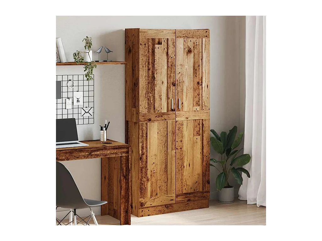 Hoge kast 82,5x30,5x185 cm bewerkt hout oud houtkleurig