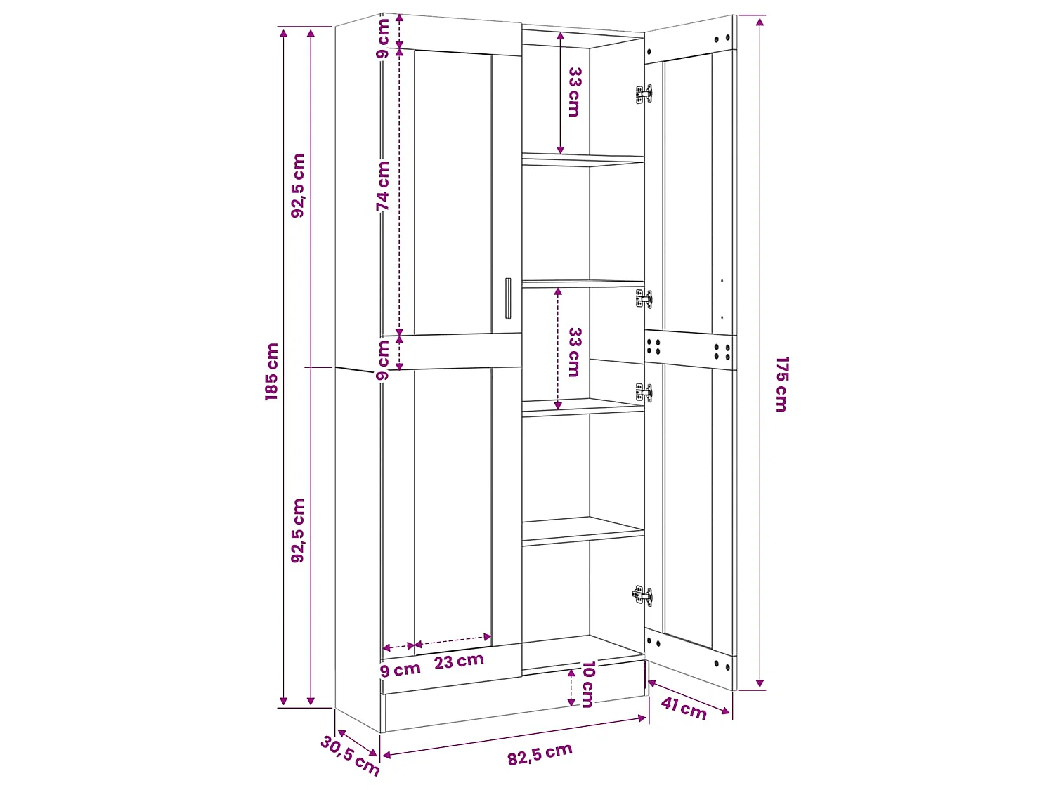 Buffet haut vieux bois 82,5x30,5x185 cm bois d'ingénierie
