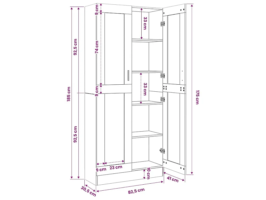Hoge kast 82,5x30,5x185 cm bewerkt hout oud houtkleurig