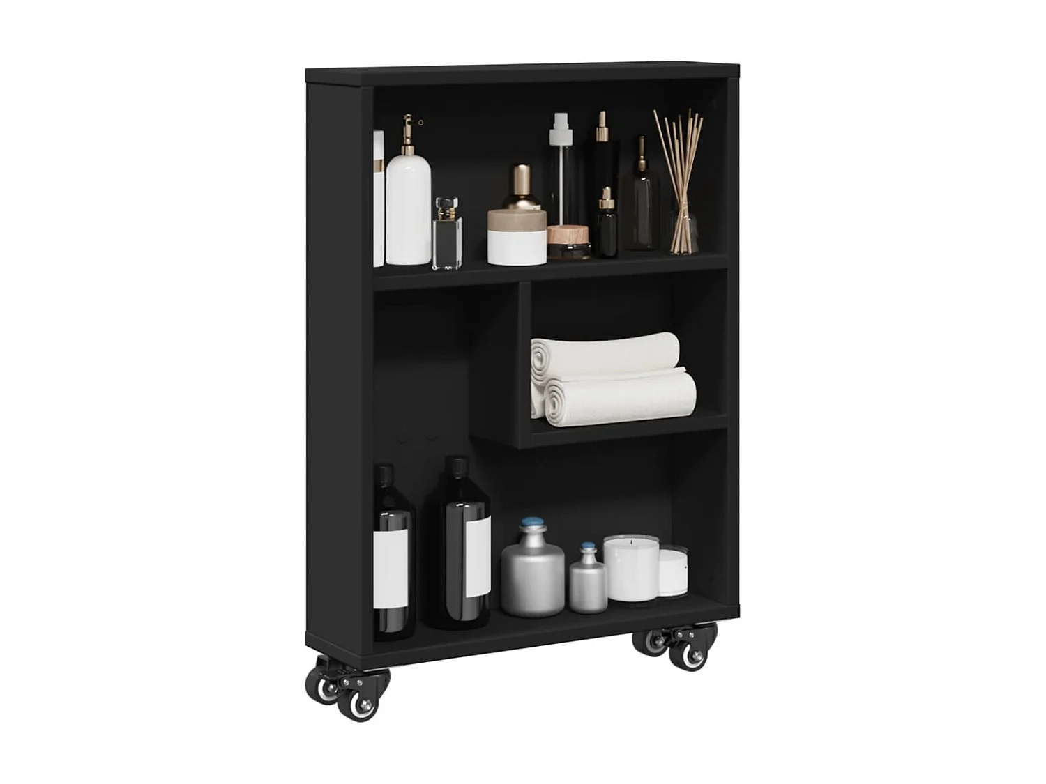 Opbergtrolley smal 48x13x68 cm bewerkt hout zwart
