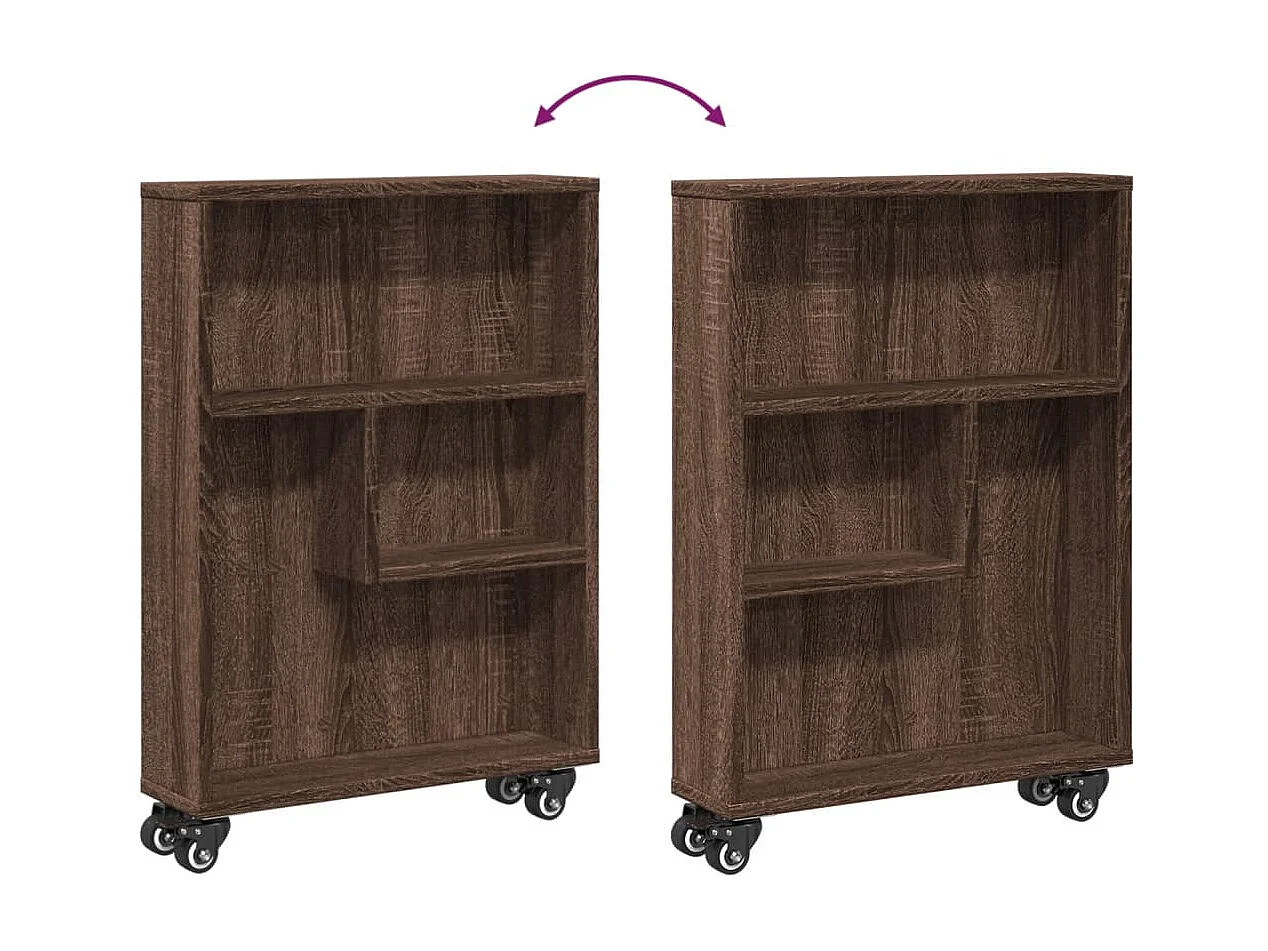 Chariot de rangement étroit chêne marron bois d'ingénierie