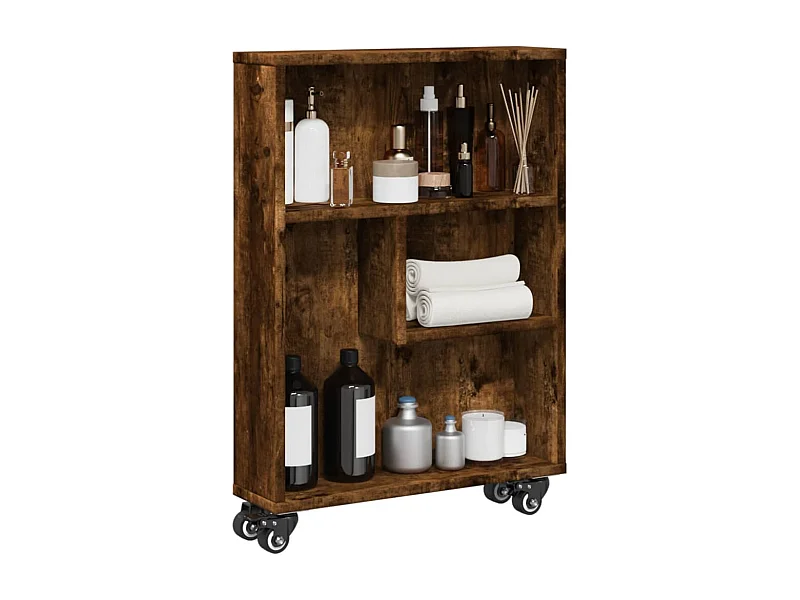 Opbergtrolley smal 48x13x68 cm bewerkt hout gerookt eikenkleur