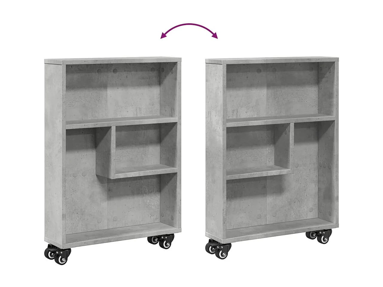 Chariot de rangement étroit gris béton bois d'ingénierie