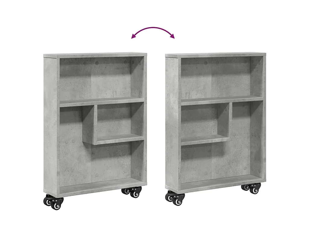Chariot de rangement étroit gris béton bois d'ingénierie