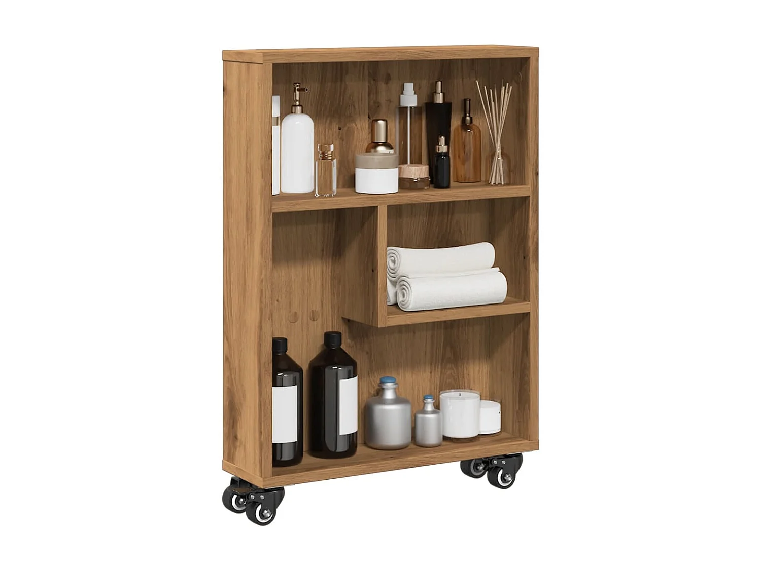 Opbergtrolley smal 48x13x68 cm bewerkt hout artisanaal eiken