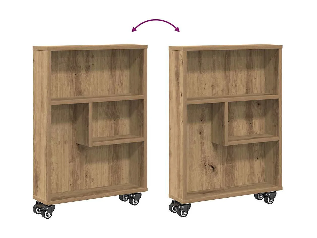 Opbergtrolley smal 48x13x68 cm bewerkt hout artisanaal eiken