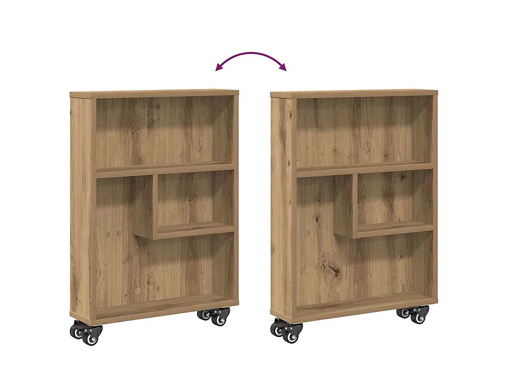 Opbergtrolley smal 48x13x68 cm bewerkt hout artisanaal eiken