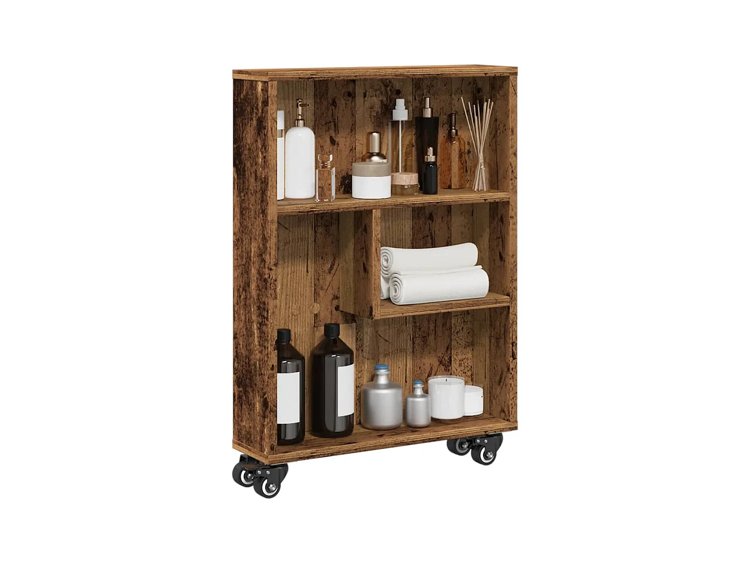 Aufbewahrungswagen Schmal Altholz-Optik 48x13x68 Holzwerkstoff