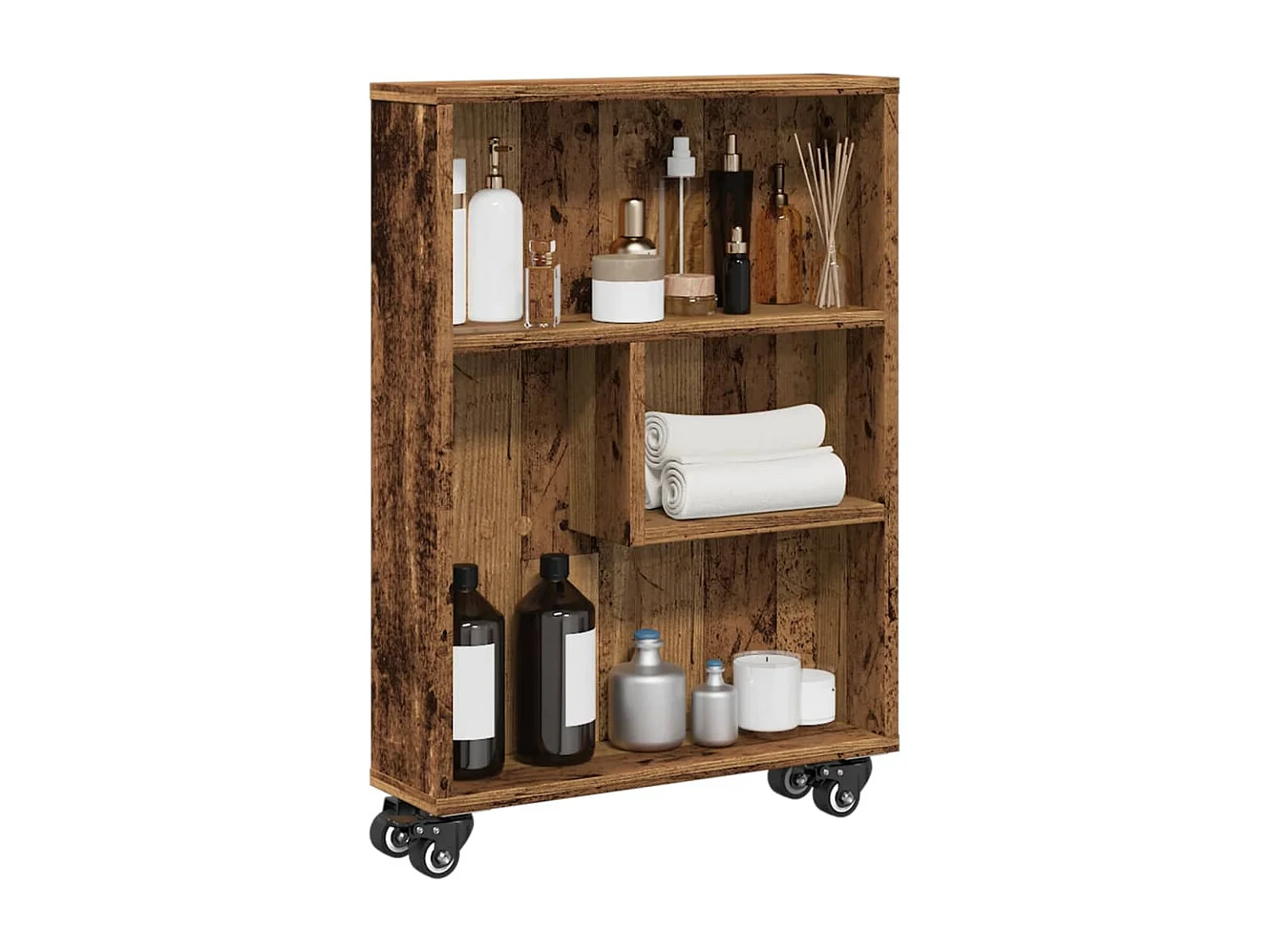 Carrello Stretto Legno Vecchio 48x13x68 cm in Truciolato