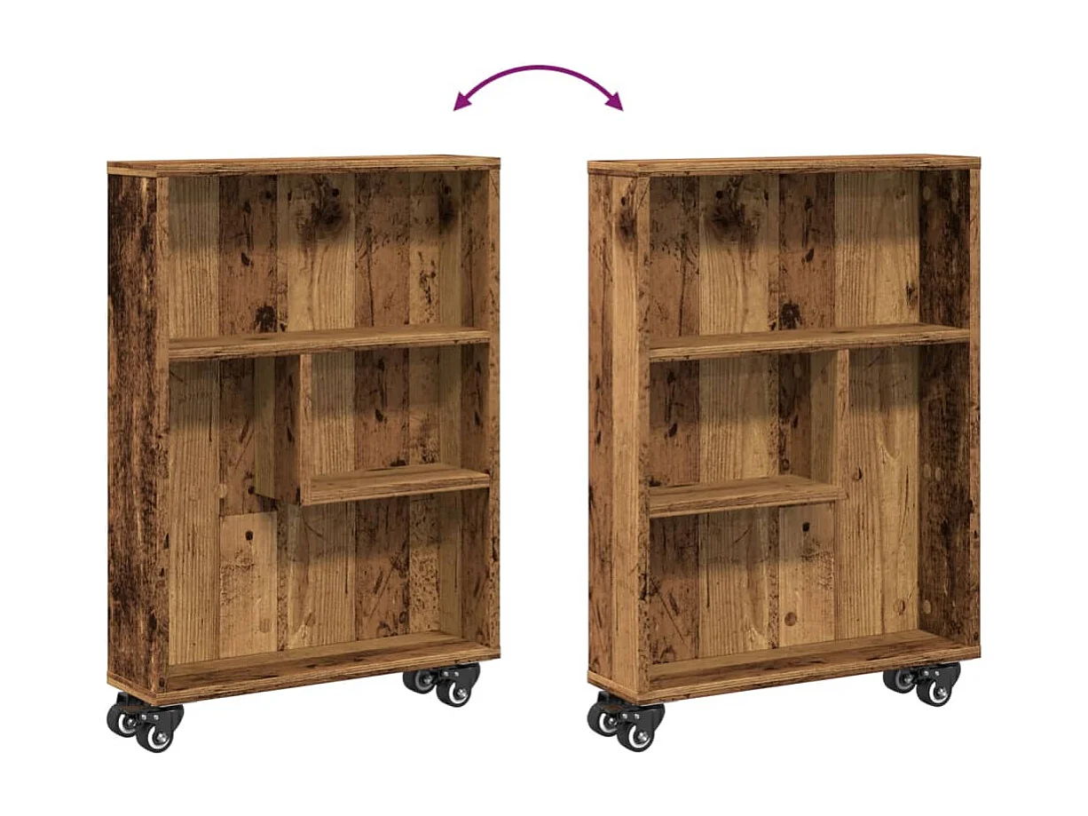 Carrello Stretto Legno Vecchio 48x13x68 cm in Truciolato
