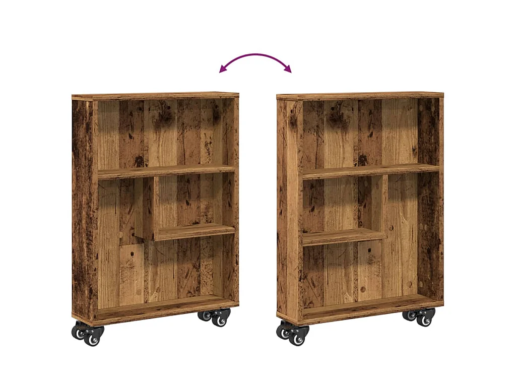 Opbergtrolley smal 48x13x68 cm bewerkt hout oud houtkleurig