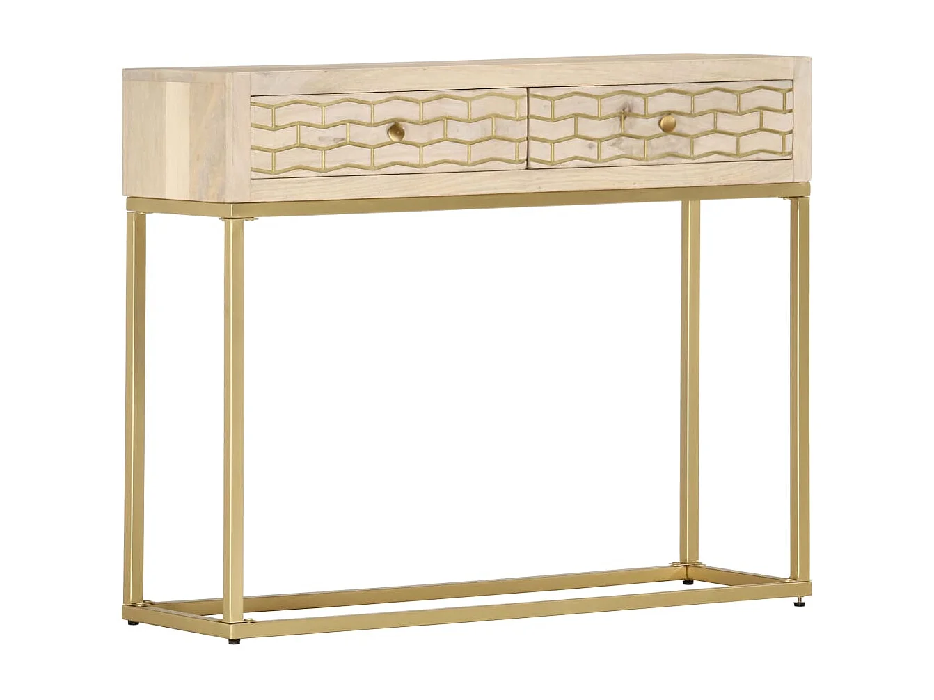 Mesa consola 90x30x75 cm madeira de mangueira maciça dourado