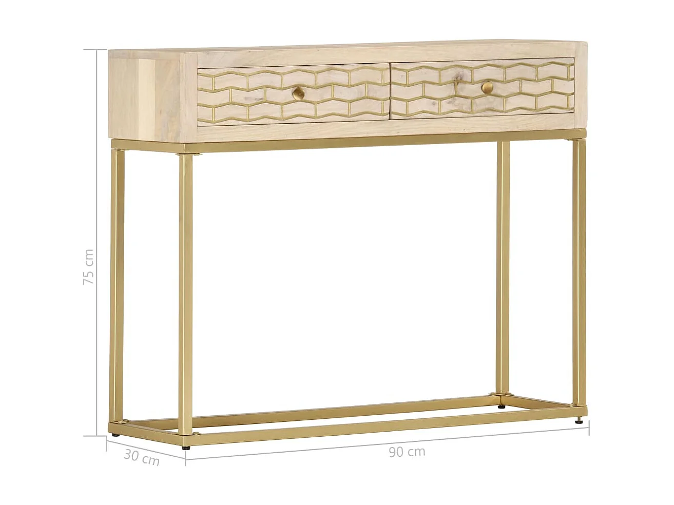 Mesa consola 90x30x75 cm madeira de mangueira maciça dourado