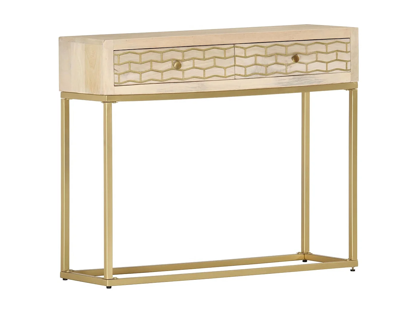 Mesa consola 90x30x75 cm madeira de mangueira maciça dourado