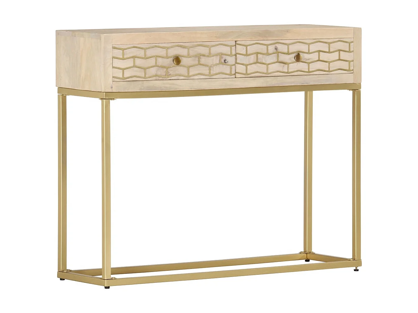 Mesa consola 90x30x75 cm madeira de mangueira maciça dourado