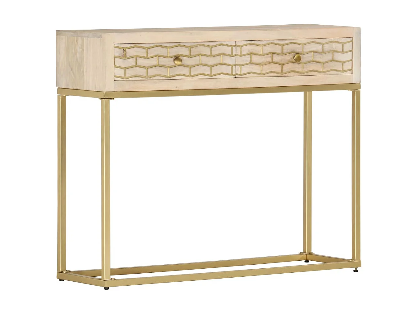 Mesa consola 90x30x75 cm madeira de mangueira maciça dourado