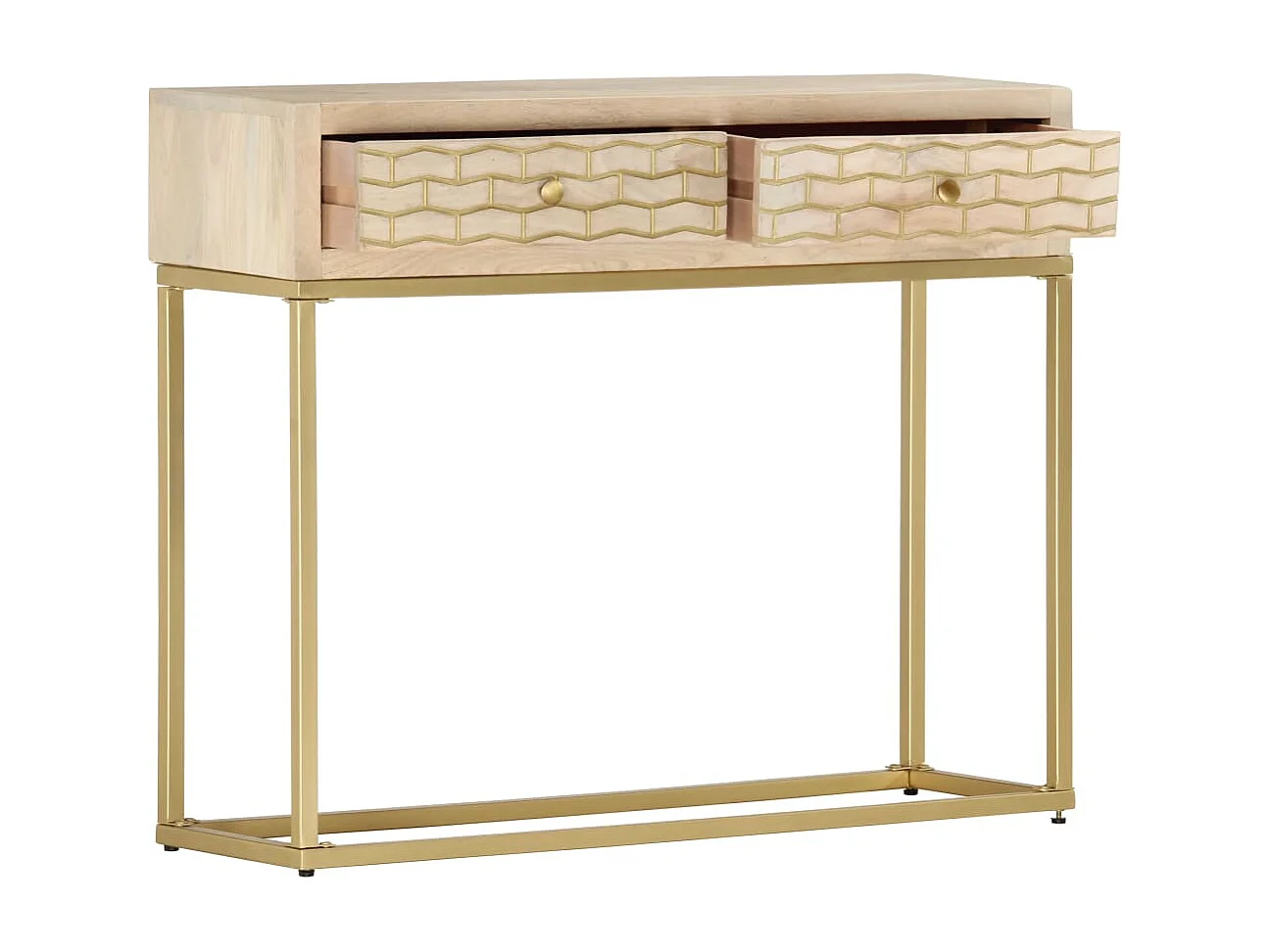 Mesa consola de madera maciza de mango dorado 90x30x75 cm