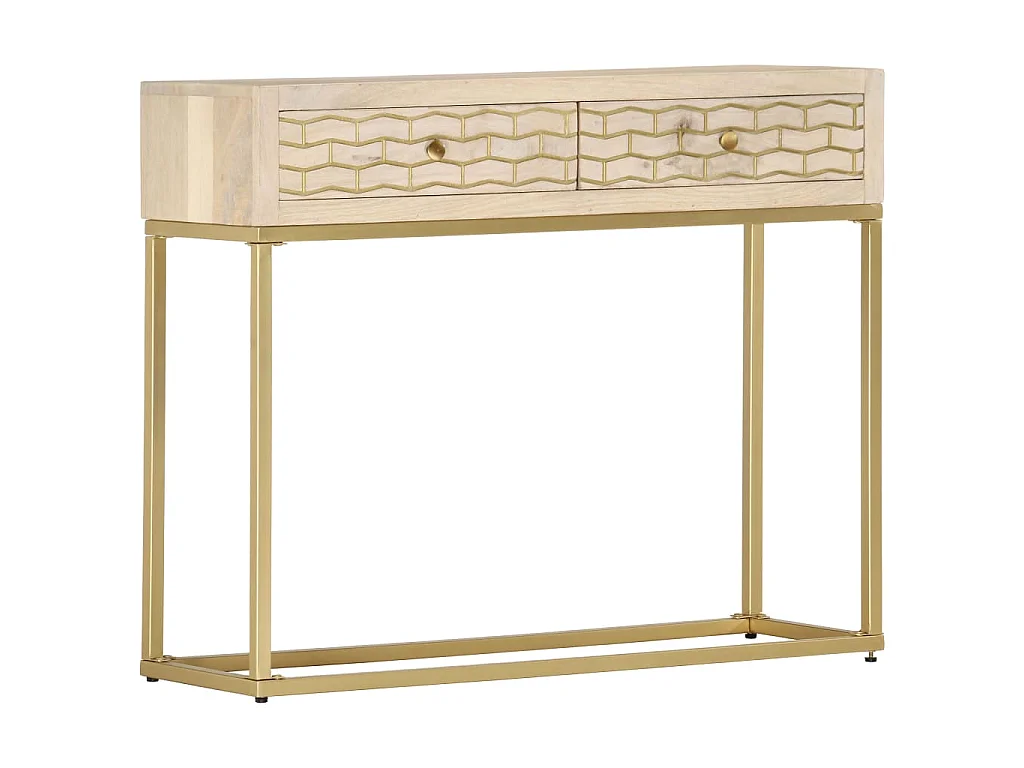 Table console doré 90x30x75 cm bois solide de manguier