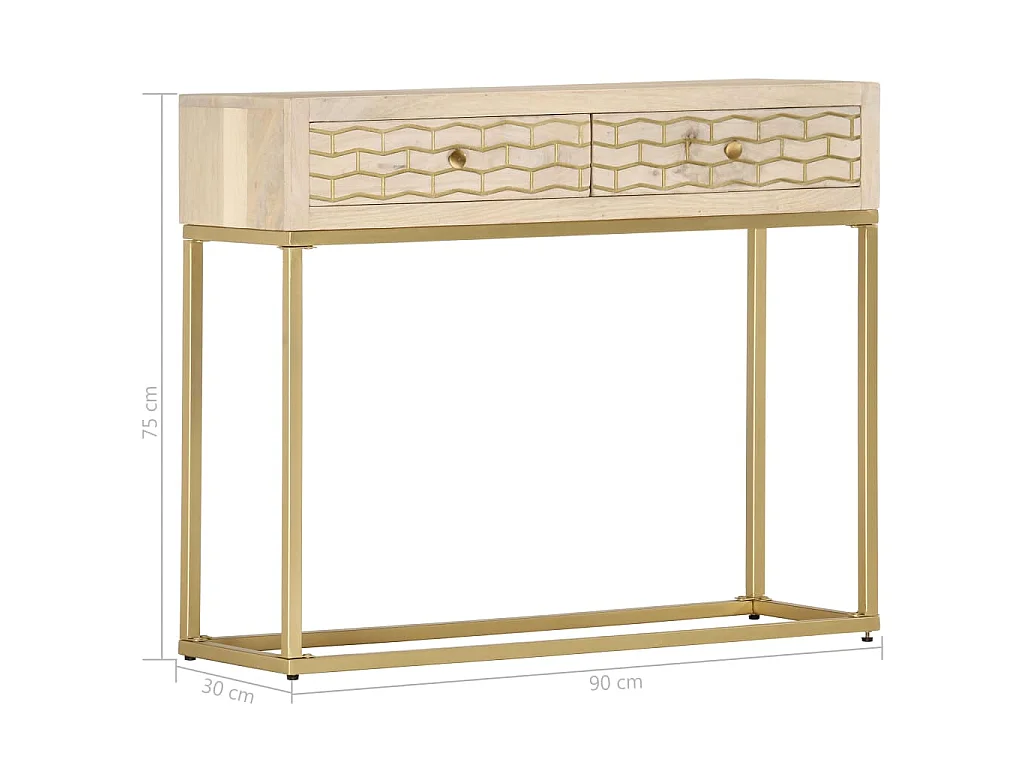 Table console doré 90x30x75 cm bois solide de manguier