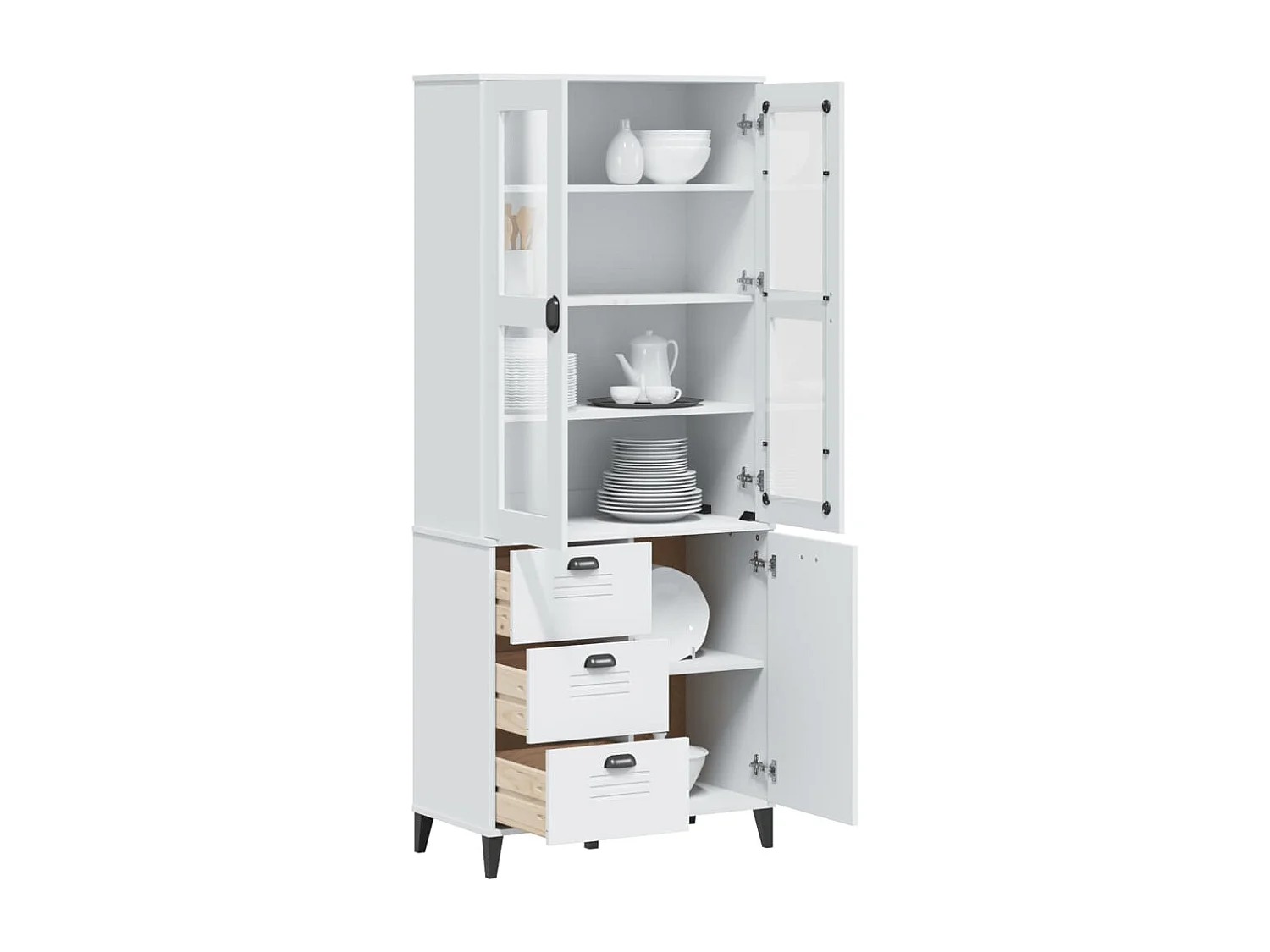 Credenza VIKEN Bianca 80x40x190 cm in Legno Massello di Pino
