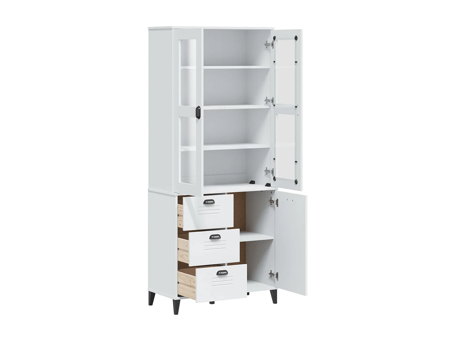 Credenza VIKEN Bianca 80x40x190 cm in Legno Massello di Pino