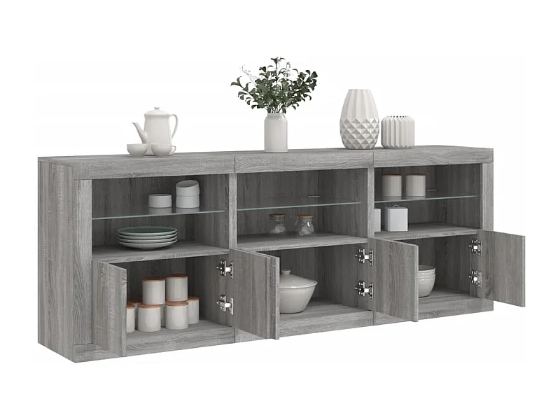 Aparador com luzes LED 181,5x37x67 cm cinzento sonoma