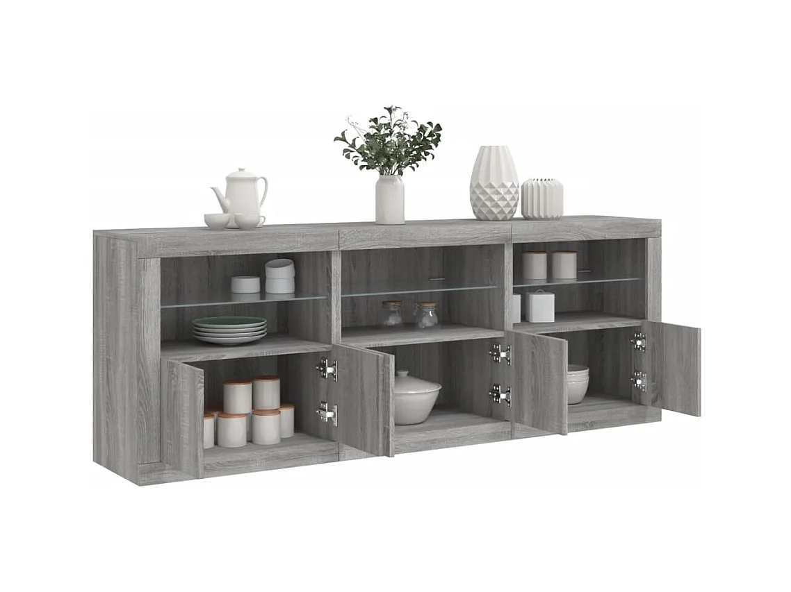 Buffet avec lumières LED sonoma gris 181,5x37x67 cm