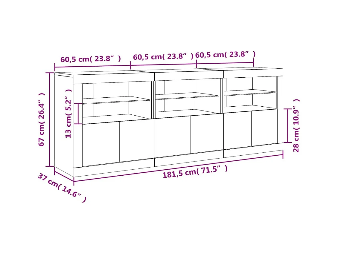 Buffet avec lumières LED sonoma gris 181,5x37x67 cm