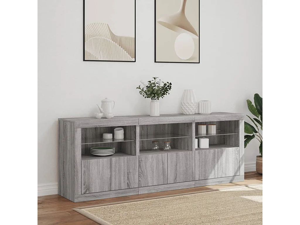 Buffet avec lumières LED sonoma gris 181,5x37x67 cm