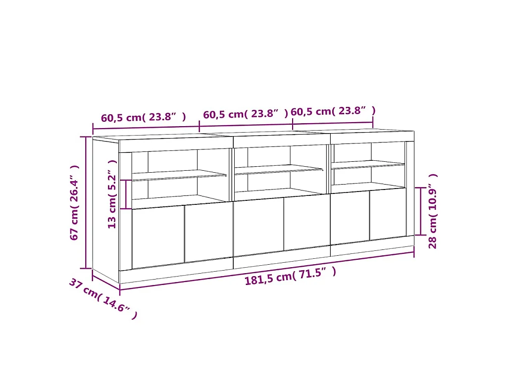 Dressoir met LED-verlichting 181,5x37x678 cm grijs sonoma eiken