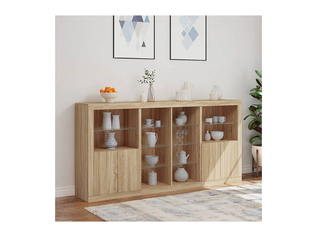 Buffet avec lumières LED chêne sonoma 202x37x100 cm