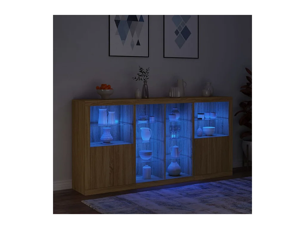 Buffet avec lumières LED chêne sonoma 202x37x100 cm