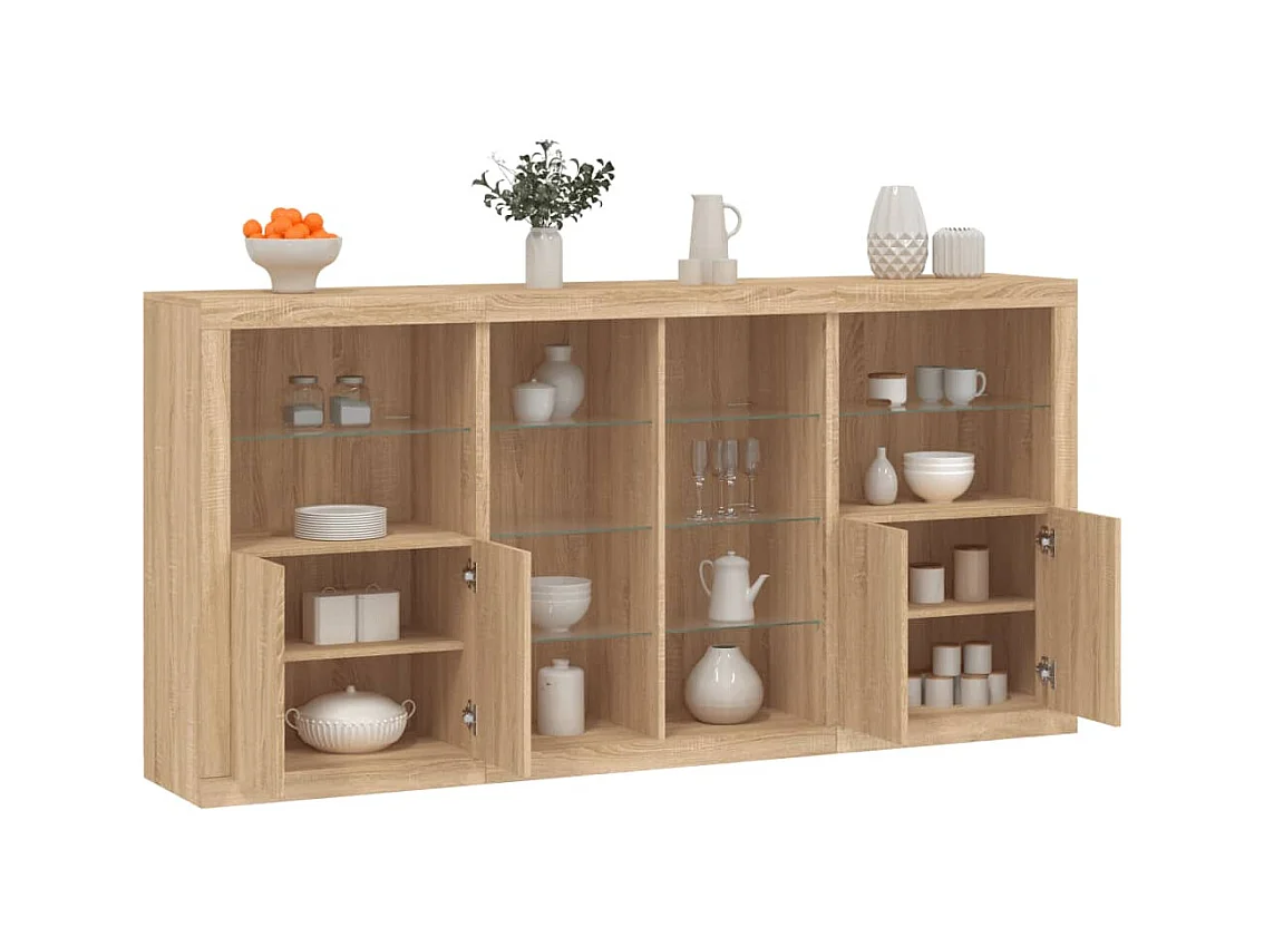 Buffet avec lumières LED chêne sonoma 202x37x100 cm