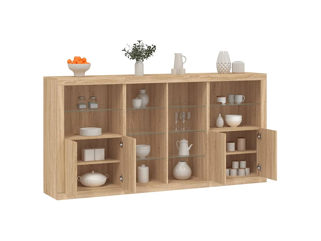 Buffet avec lumières LED chêne sonoma 202x37x100 cm