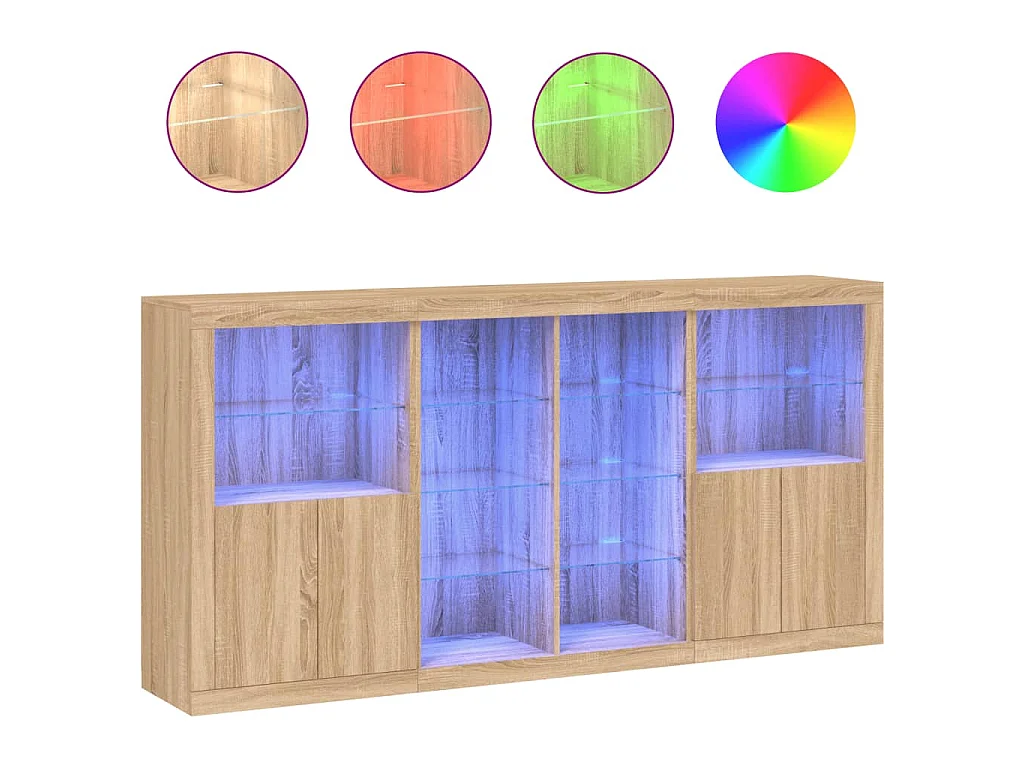 Buffet avec lumières LED chêne sonoma 202x37x100 cm
