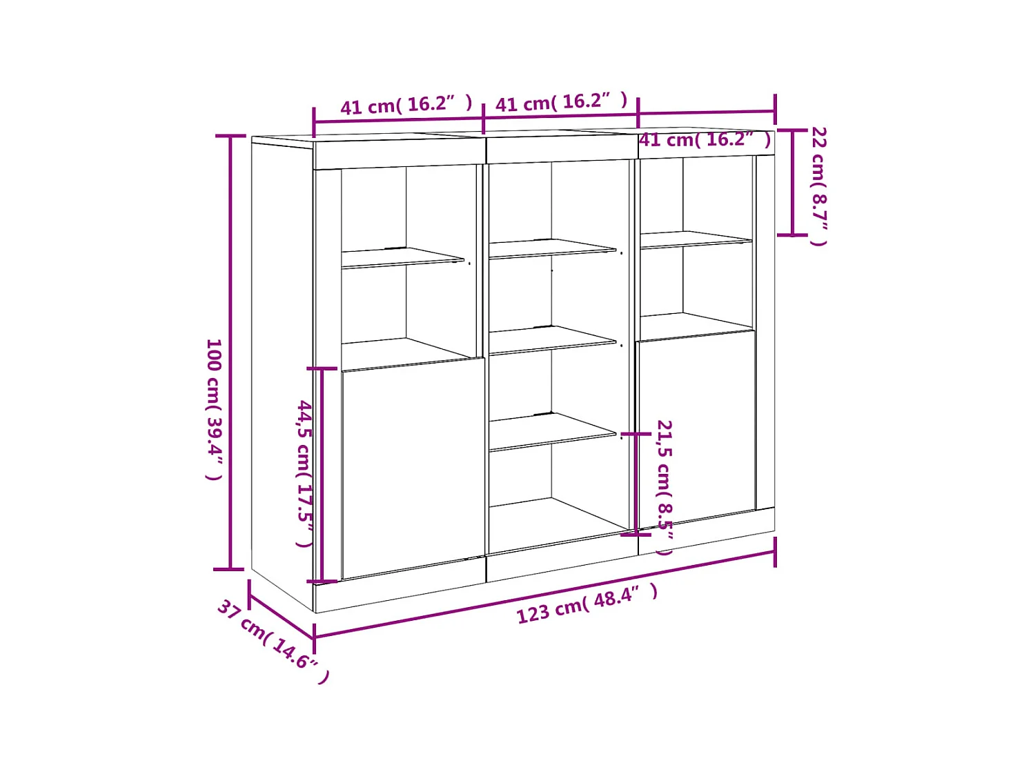 Dressoirs met LED-verlichting 3 st bewerkt hout sonoma eiken