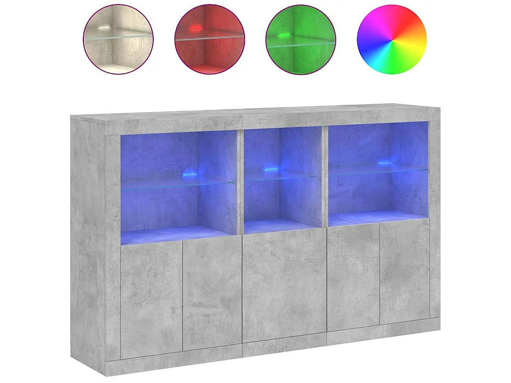 Aparador com luzes LED 162x37x100 cm cinzento cimento