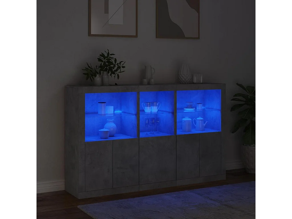 Buffet avec lumières LED gris béton 162x37x100 cm
