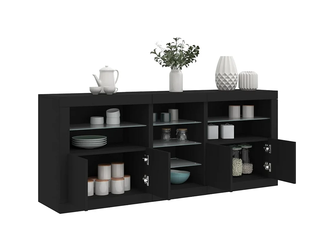 Buffet avec lumières LED noir 162x37x67 cm
