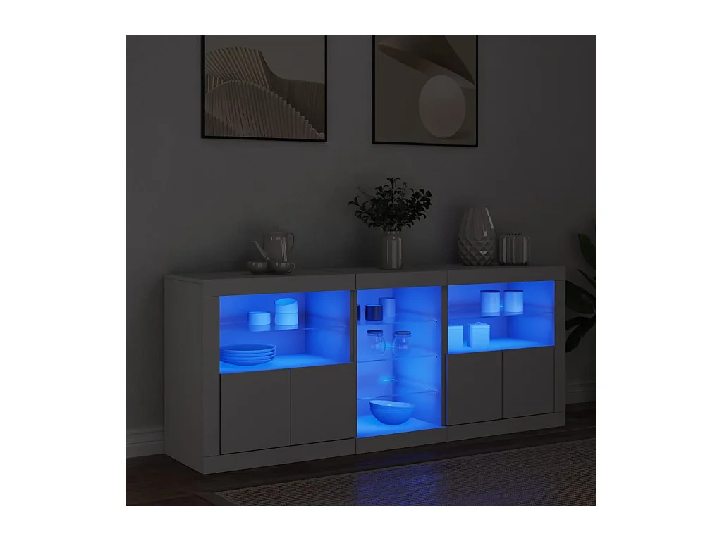 Buffet avec lumières LED blanc 162x37x67 cm