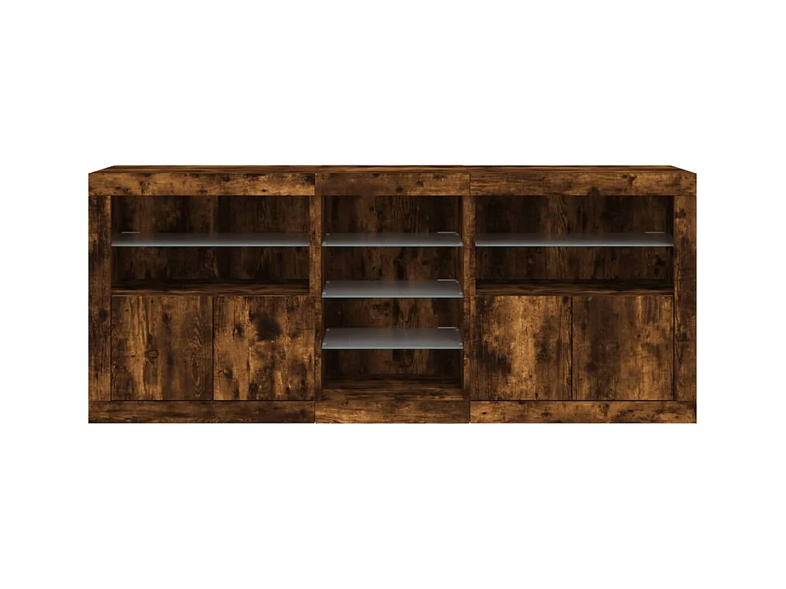 Buffet avec lumières LED chêne fumé 181,5x37x67 cm