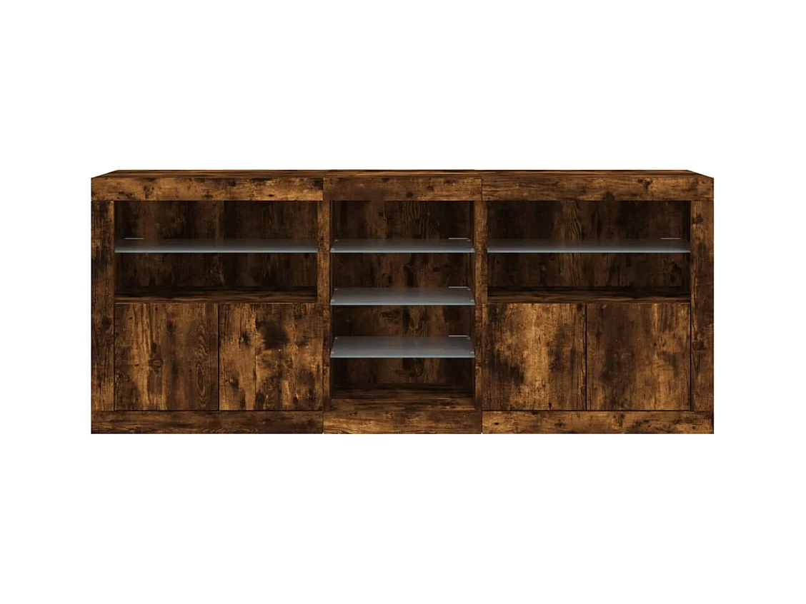 Buffet avec lumières LED chêne fumé 181,5x37x67 cm