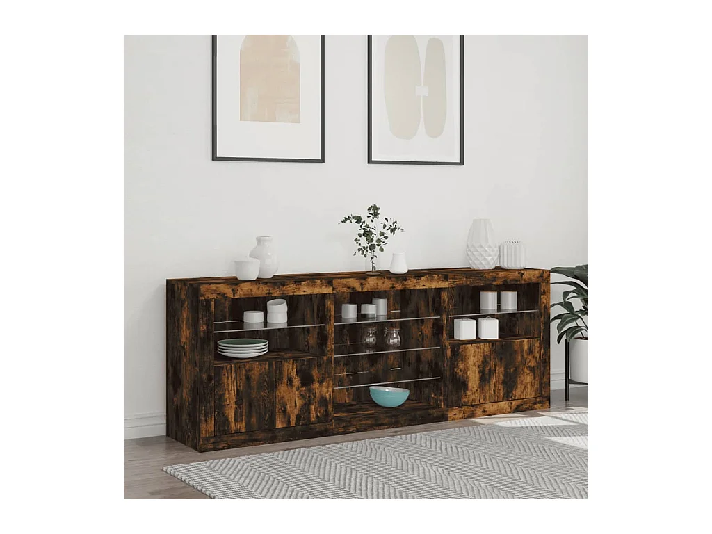 Credenza con Luci LED Rovere Fumo 181,5x37x67 cm