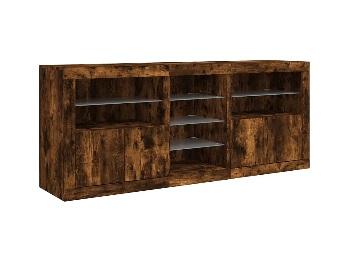 Credenza con Luci LED Rovere Fumo 181,5x37x67 cm