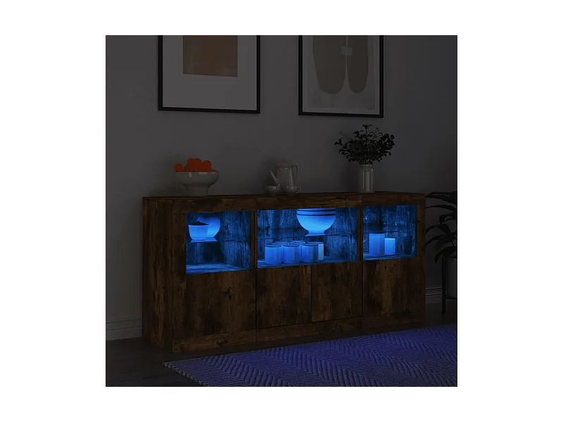 Sideboard mit LED-Leuchten Räuchereiche 142,5x37x67 cm