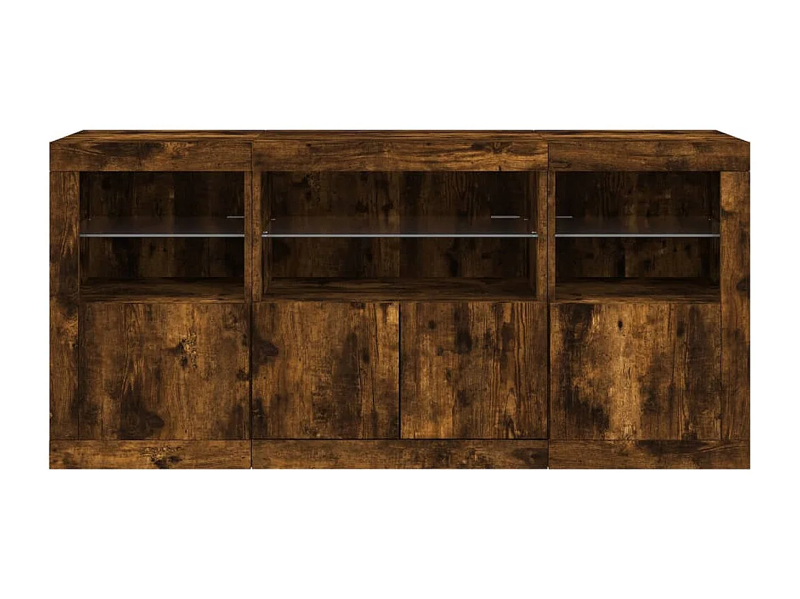 Buffet avec lumières LED chêne fumé 142,5x37x67 cm
