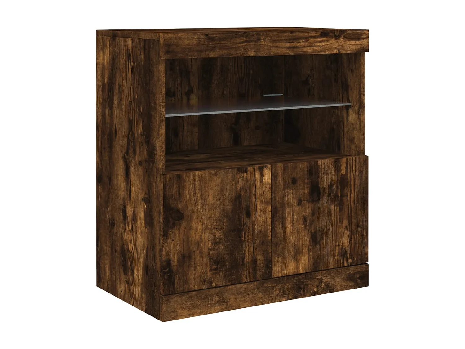 Buffet avec lumières LED chêne fumé 142,5x37x67 cm