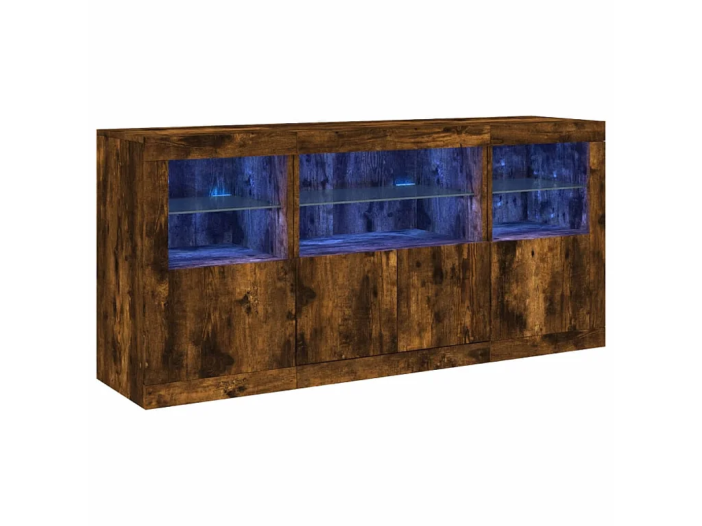 Dressoir met LED-verlichting 142,5x37x67 cm gerookt eikenkleur