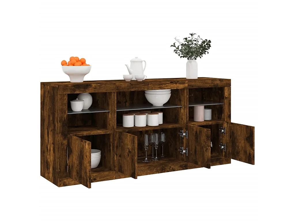 Dressoir met LED-verlichting 142,5x37x67 cm gerookt eikenkleur