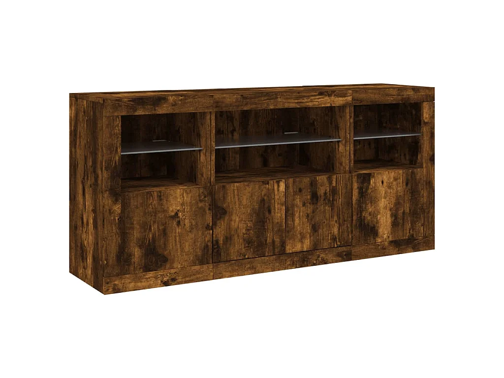 Buffet avec lumières LED chêne fumé 142,5x37x67 cm